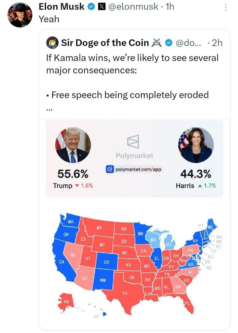 عکس/ واکنش جالب ایلان ماسک به پیشتازی ترامپ در نظرسنجی‌ها!