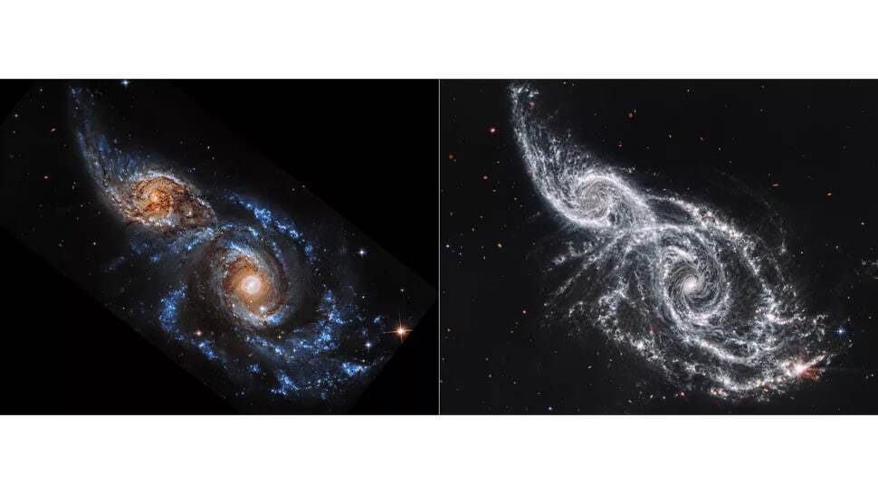 عکس/ همکاری دو تلسکوپ‌ فضایی جیمز وب و هاب از برخورد دو کهکشان