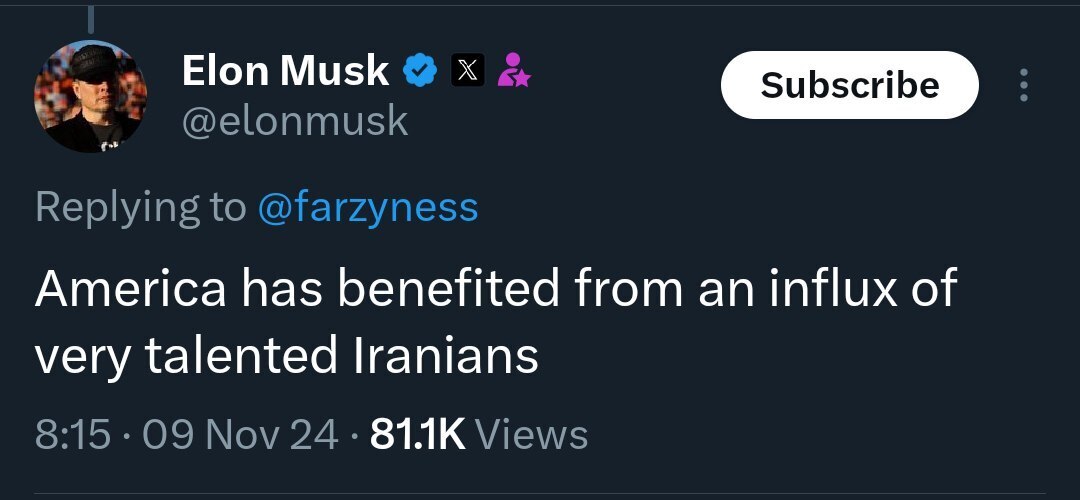 ایلان ماسک: آمریکا از ورود پرشمار ایرانیان با استعداد، بهره برده است ایلان ماسک: آمریکا از ورود پرشمار ایرانیان با استعداد، بهره برده است