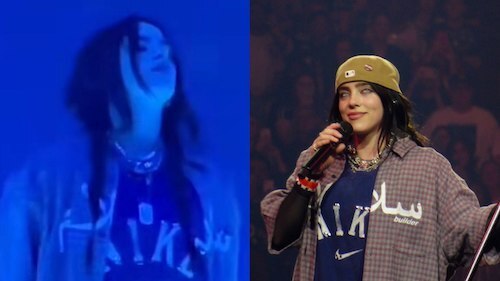 پیراهن «سلام» بیلی آیلیش در کنسرت پیراهن «سلام» بیلی آیلیش در کنسرت