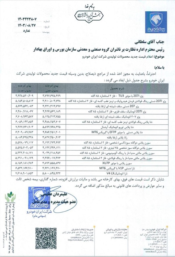 ایران خودرو و سایپا مجوز گران قیمت + قیمت جدید محصولات دریافت کردند