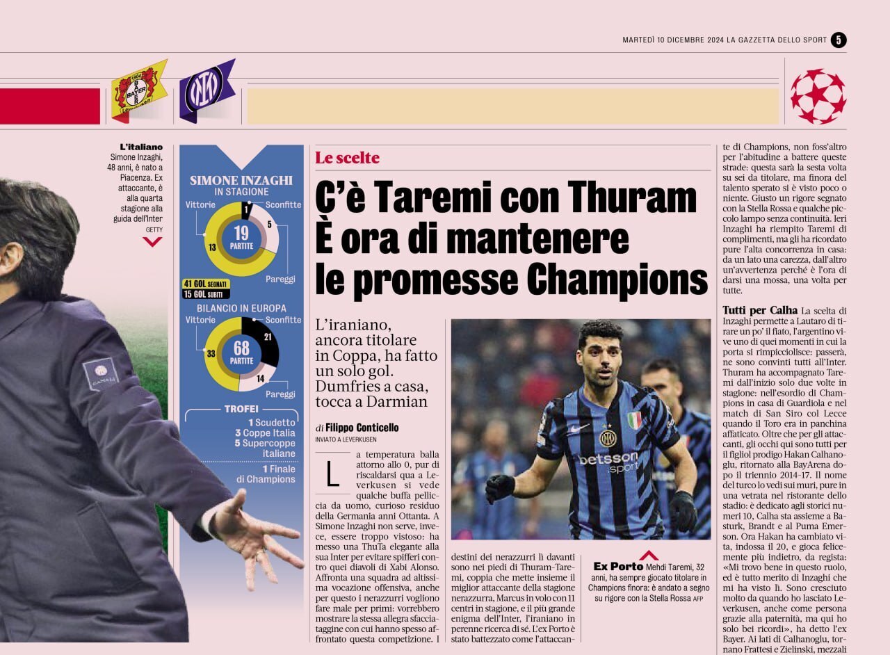 عکس/ اخطار به مهدی طارمی توسط روزنامه معتبر ایتالیایی