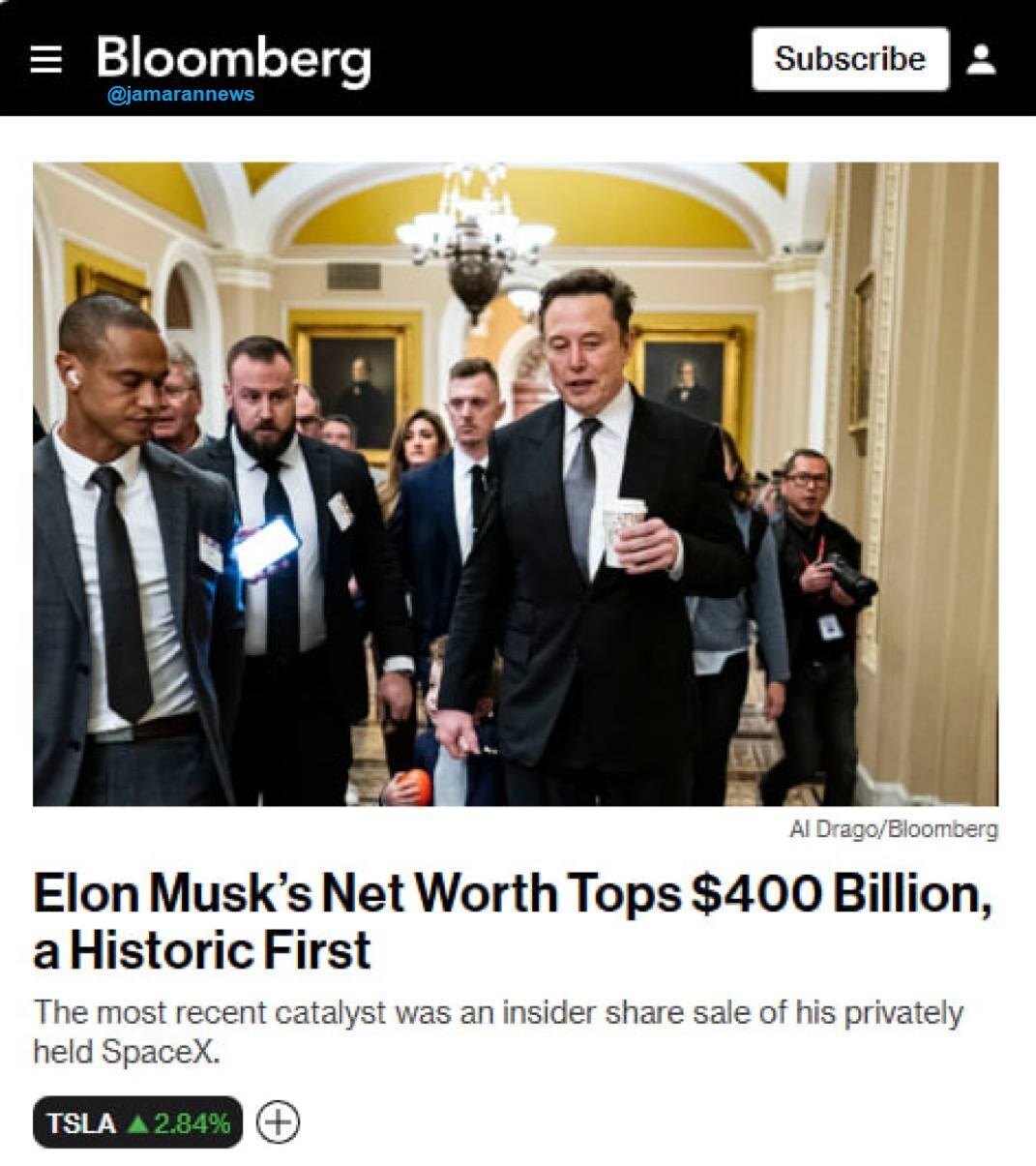 ایلان ماسک تنها انسان ۴۰۰ میلیارد دلاری جهان! ایلان ماسک تنها انسان ۴۰۰ میلیارد دلاری جهان!