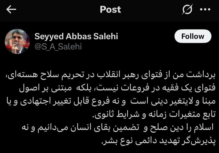 صالحی: اسلام را دین صلح و تضمین بقای انسان می‌دانیم