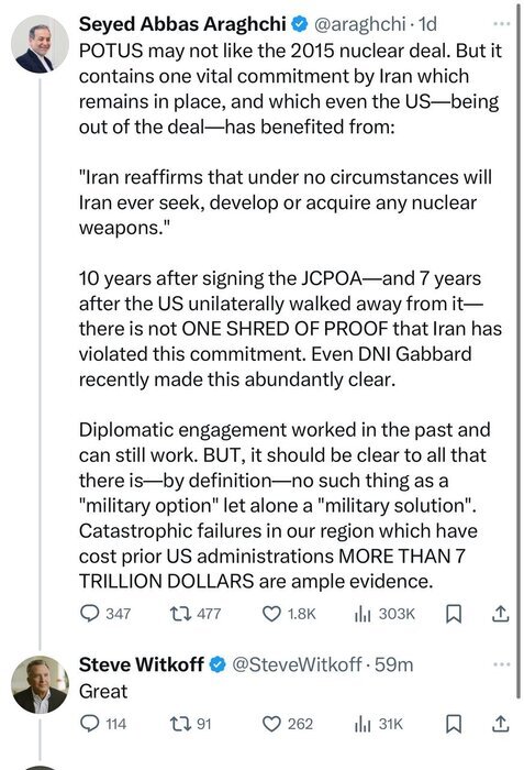 واکنش نماینده ترامپ به توییت عراقچی و حذف پاسخ خود پس از ساعتی