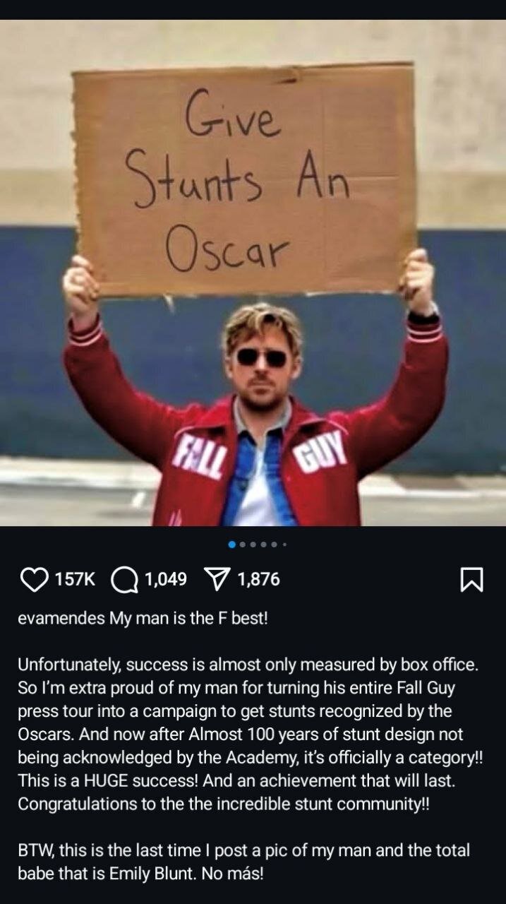 حمایت عاشقانه همسر رایان گاسلینگ از او در اینستاگرام حمایت عاشقانه همسر رایان گاسلینگ از او در اینستاگرام