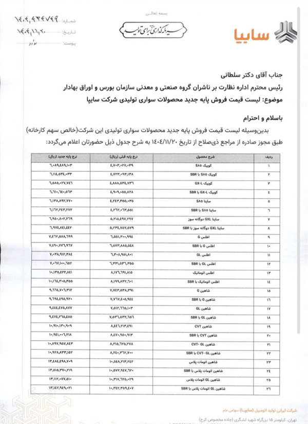 خودرو رسما گران تر شد / قیمت جدید سایپا و پارس خودرو