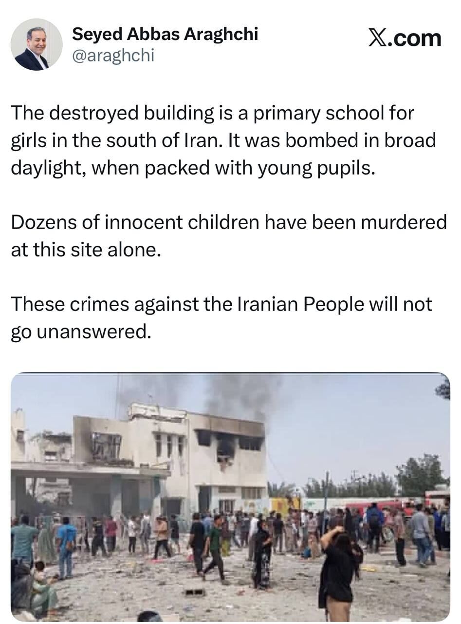 واکنش عراقچی به حمله آمریکا و اسرائیل و بمباران مدرسه میناب