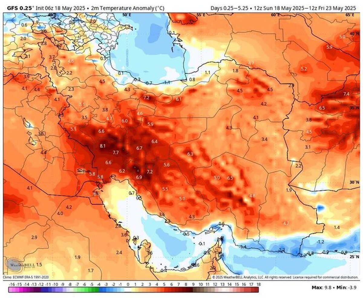 ثبت نخستین دمای بالای ۵۰ درجه در سال ۱۴۰۴؛ هوای شبانکاره بوشهر ۵۱.۵ درجه شد