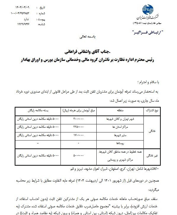 آبونمان تلفن ثابت ۳۰ هزار تومان شد