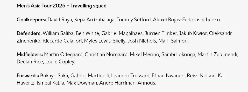 لیست پیشفصل آرسنال با دو غایب بزرگ لیست پیشفصل آرسنال با دو غایب بزرگ