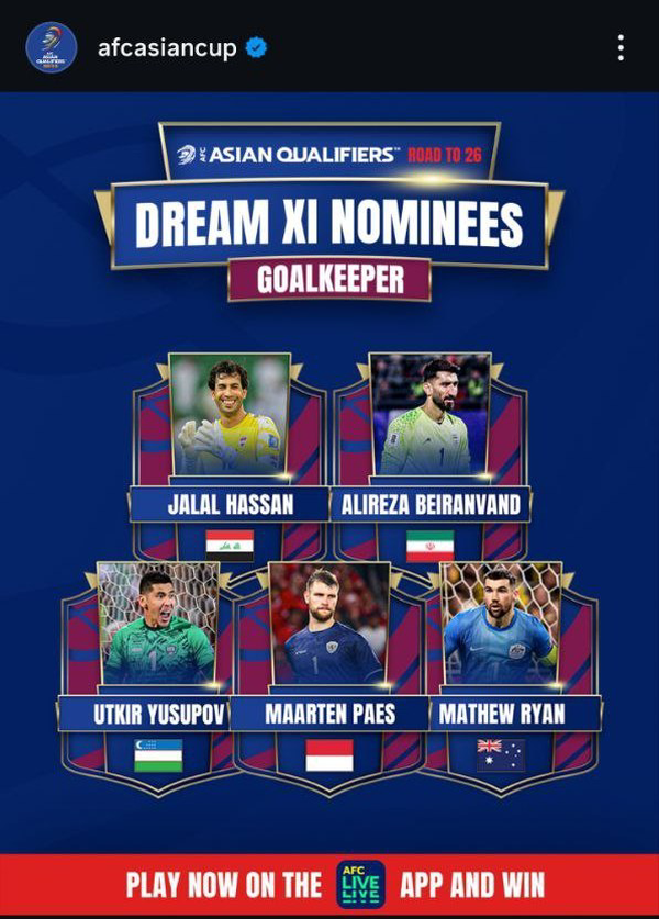 بیرانوند، نامزد عنوان بهترین دروازه‌بان آسیا