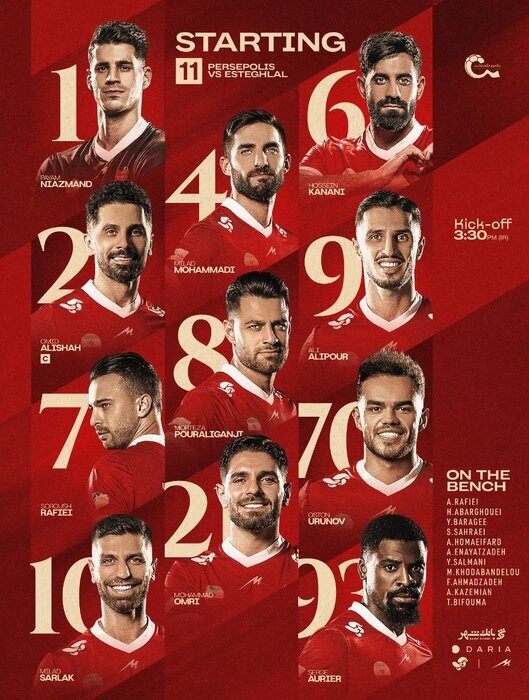 دربی ۱۰۶ / اعلام ترکیب پرسپولیس در مقابل استقلال