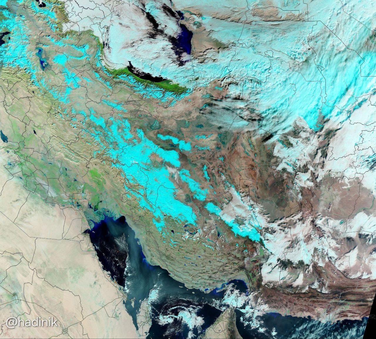 تصویر ماهواره‌ای ناسا از پوشش برف در ایران