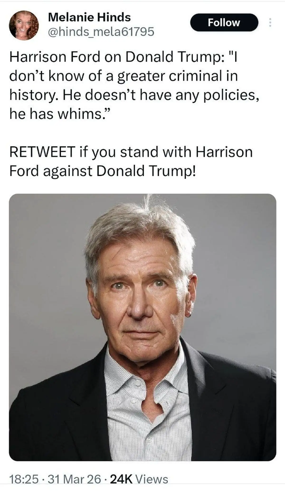 بازیگر مشهور آمریکایی: جنایتکاری بزرگتر از ترامپ در تاریخ نمی‌شناسم