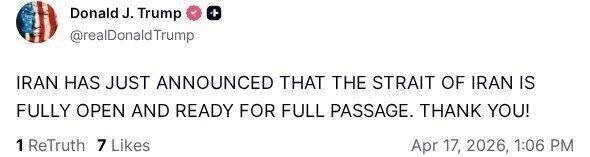 ترامپ: از بازگشایی «تنگه ایران» متشکرم