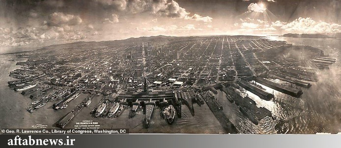 عکسی هوایی از فراز سانفرانسیسکو پس از زلزله سال ۱۹۰۶ میلادی که در جریان آن سه هزار نفر جان باختند.