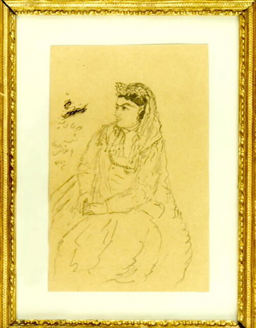 یکی از زنان دربار قاجار، اثر ناصرالدین شاه
