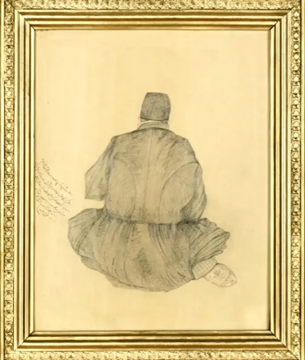 مشق سیاه&zwnj;قلم ناصرالدین شاه از استاد خود، صنیع الملک