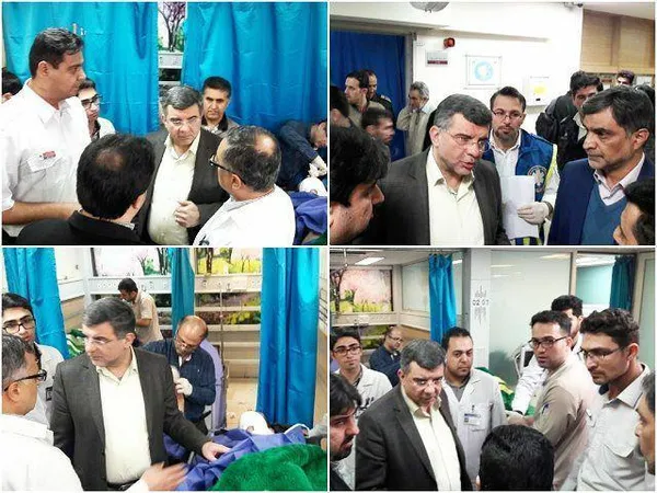 عيادت قائم مقام وزیر بهداشت از مصدومین حادثه واژگونی اتوبوس حامل دانشجویان دانشگاه آزاد واحد علوم و تحقیقات و پیگیری و بررسی روند درمان مصدومین این حادثه در بيمارستان امام خميني (ره)