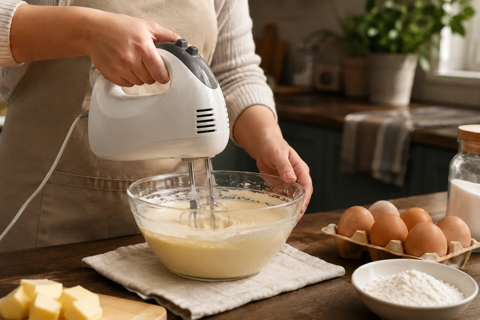همزن برقی دستی در حال استفاده