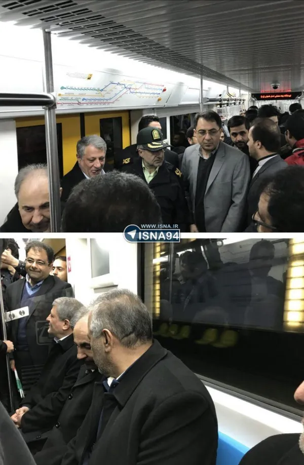 شهردار تهران و رئيس شوراي اسلامي شهر تهران برأي شركت در راهپيمايي ٢٢ بهمن با مترو به سمت خيابان شادمان در حال حركت هستند.
