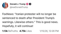 ترامپ: معترضان ایرانی اعدام نخواهند شد