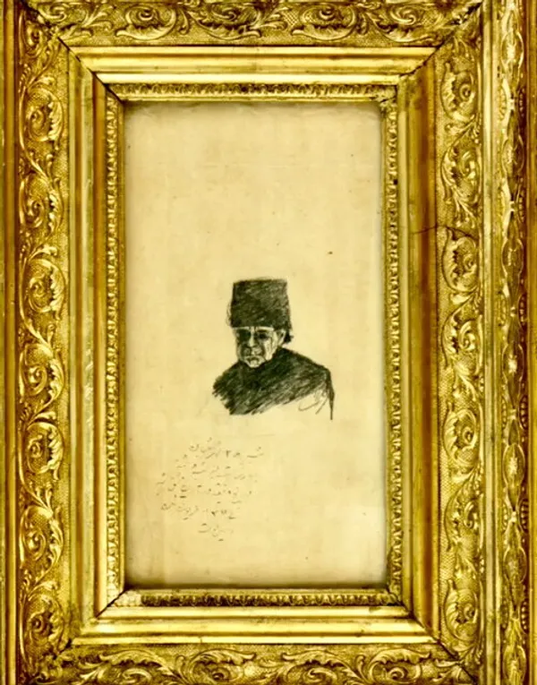 پرتره یکی از خادمان دربار که در حاشیه آن نوشته شده در ۵ دقیقه طراحی شده است
